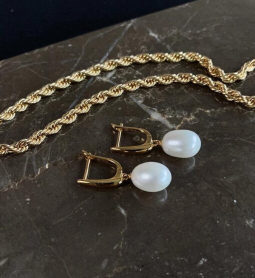 Pearl Drop Hoop Earring - Image 4