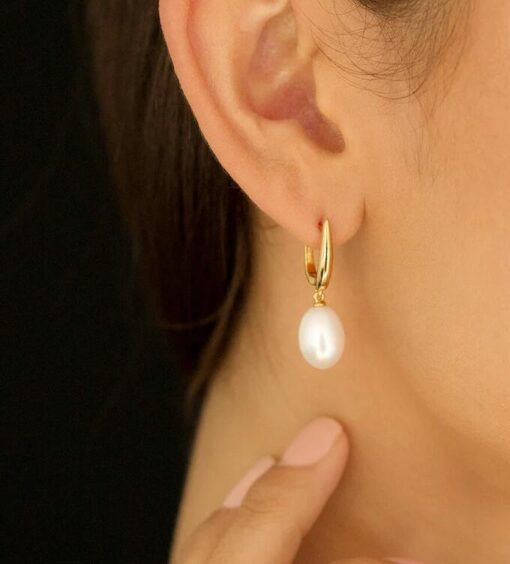 Pearl Drop Hoop Earring - Image 2