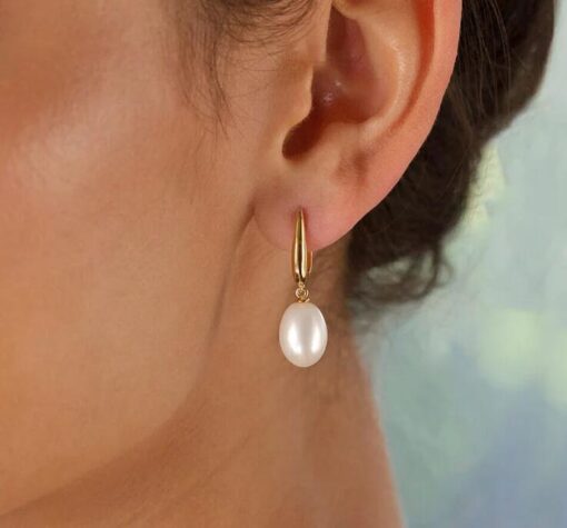Pearl Drop Hoop Earring - Image 5