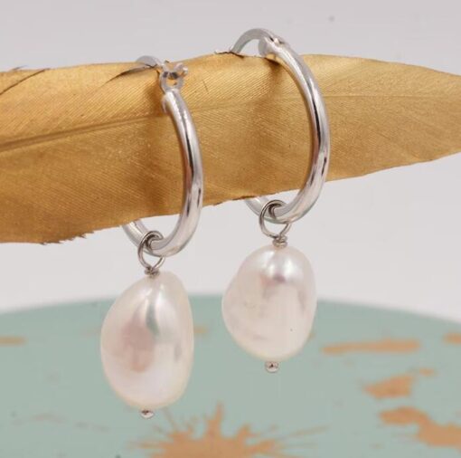 Pearl  Drop Hoop Earring