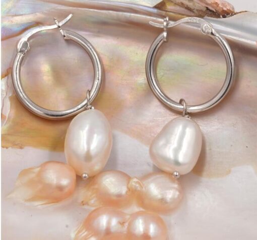 Pearl  Drop Hoop Earring - Image 3