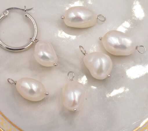 Pearl  Drop Hoop Earring - Image 2