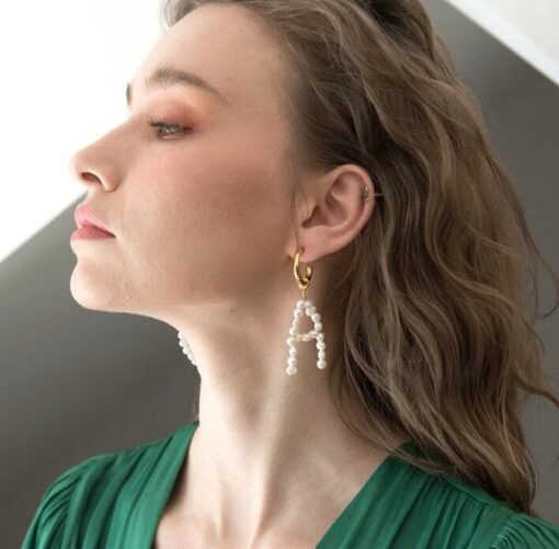 Letter Pearl Stud Earrings - Image 2