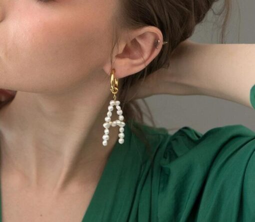 Letter Pearl Stud Earrings