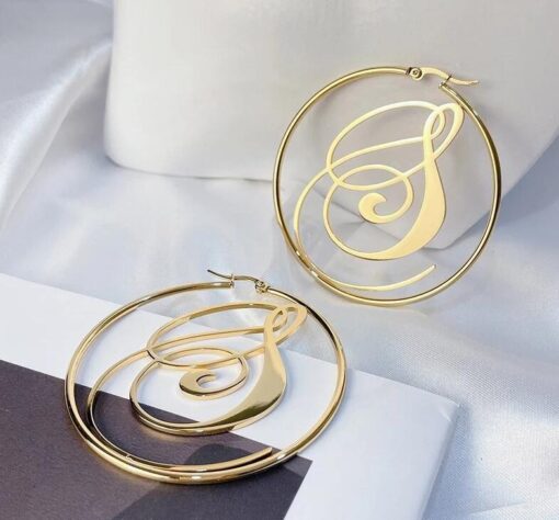 Round Letter Stud Earring - Image 5