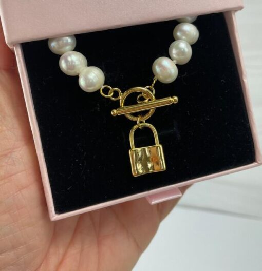 Lock Charm Pearl Necklace - Image 2