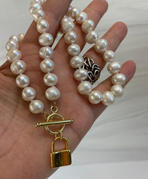 Lock Charm Pearl Necklace - Image 3