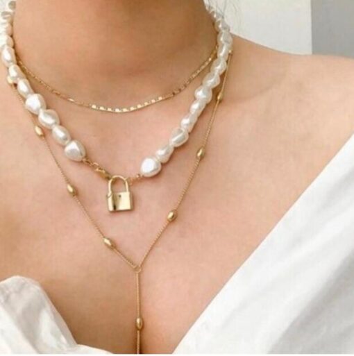 Lock Charm Pearl Necklace - Image 6
